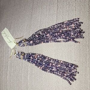 New Kenneth Jay Lane Pink & Purple Beaded Tassel Hook Earrings, NWT
